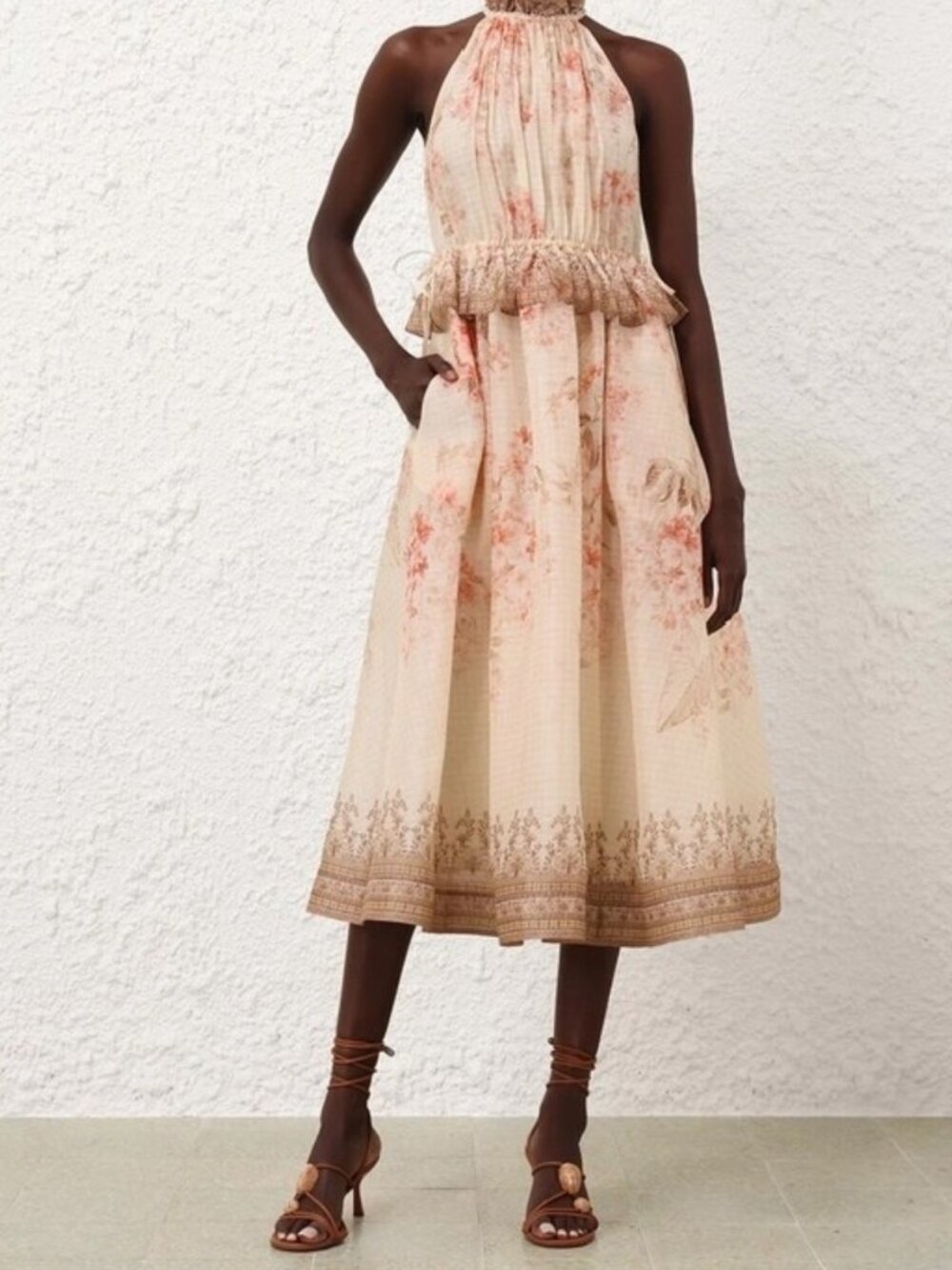 Zimmermann Cream Floral Midi Dress High-neck sleeveless dress Size 1